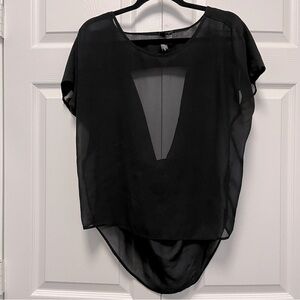 🤍 Black Sheer Women's Top Back Hole Drop Size Small Loose Fit Goth Basic 🤍